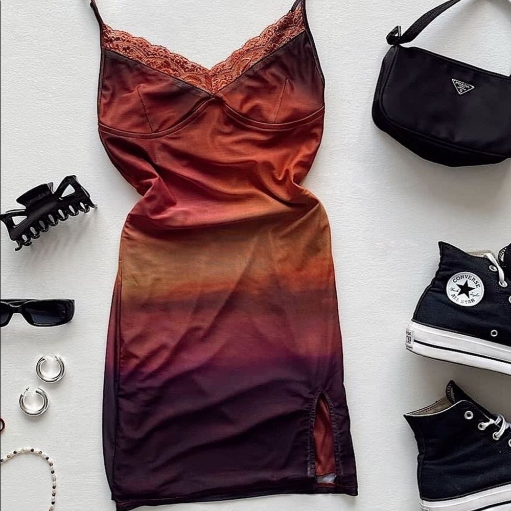 Mesh and lace mini slip dress